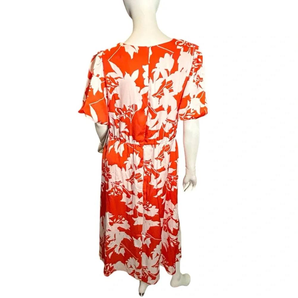 NWT Julia Jordan Women’s Size 16 Floral Midi Dress Tie Front Balloon Sleeve